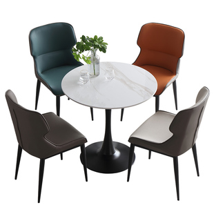 轻奢岩板小圆餐桌边几休闲4S店售楼处房地产谈判接待洽谈桌椅组合