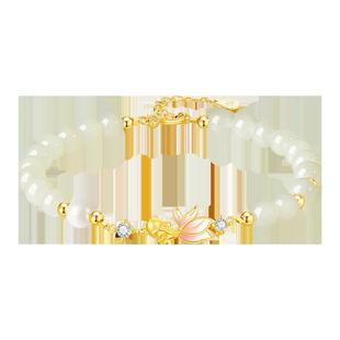 中国黄金央创锦鲤和田玉手链女生女款女士手串生日礼物送女友S925