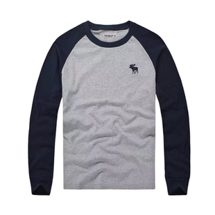 断码特价美国AF长袖t恤男春秋季潮牌刺绣圆领体恤撞色拼接打底衫