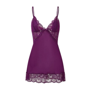 紫色魅惑性感蕾丝睡衣套装女纯欲醋酸缎吊带诱惑睡裙外袍家居服