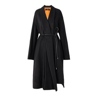 AUM噢姆冬季色收腰毛呢外套飒围巾领中长呢子大衣