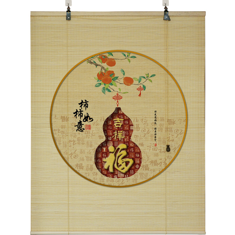 免打孔竹卷帘遮阳隔断复古印花