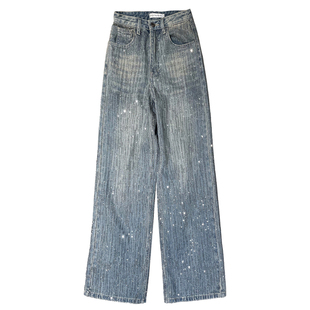 熊熊屋【璀璨流星】熊熊私服 重工烫钻直筒牛仔裤