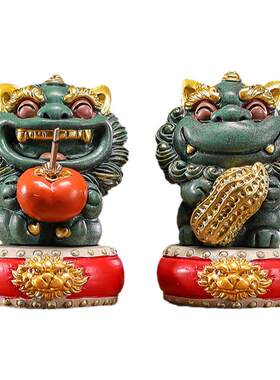 「好柿 花生」国潮可爱风狮爷吉祥物茶桌茶宠鱼缸造景装饰品摆件