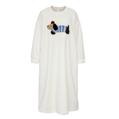 轩靓半边绒睡裙女秋冬季加绒加厚