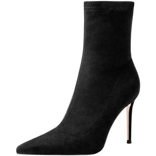 【经典系列】JOOC玖诗尖头弹力靴女细高跟瘦瘦靴袜靴百搭小码单靴