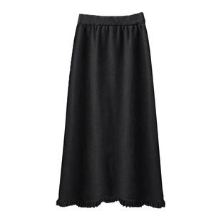 大码流苏半身裙女开叉一步裙直筒裙针织包臀裙包裙长裙子胖mm秋冬