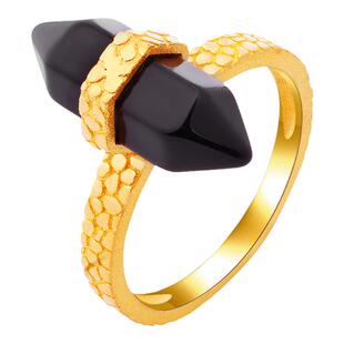 justgold镇金店神秘魔力黑玉髓黄金足金戒指1714791Y