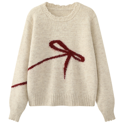 慕兔甜美蝴蝶结圆领毛衣