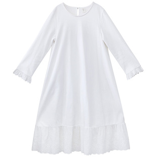 【白茶清欢】百搭针织连衣裙女款2025秋季拼接镂空刺绣蕾丝花边裙