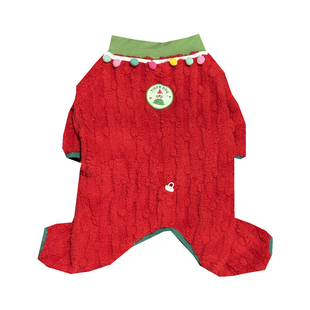法斗红色喜庆宠物狗狗圣诞四脚衣防掉毛巴哥斗牛犬新年装加厚衣服