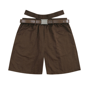 OUTOF - 款号142 双腰头设计皮带短裤 廓形尼龙休闲裤