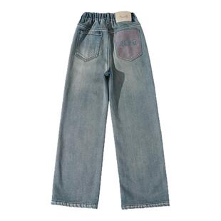 女童裤子春秋外穿2026新款中大童直筒阔腿长裤女孩春季儿童牛仔裤