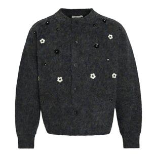 VERY FEWEST 高级感手工钉珠小花朵毛衣开衫男女款宽松慵懒针织衫