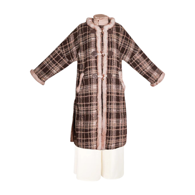 拟梦加绒外套有口袋的格子长袄