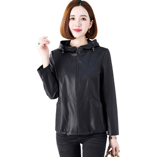 海宁真皮皮衣女2025冬新连帽韩版妈妈头层绵羊皮夹克鹅绒羽绒外套