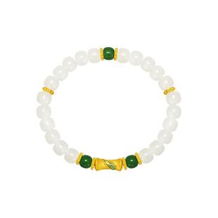 周大生腕美如意普陀系列黄金和田玉手串女竹节足金手链新年礼物