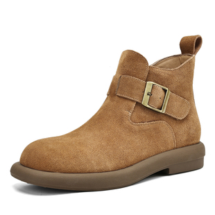 星期六勃肯短靴女冬季新款英伦风复古马丁靴平底加绒女靴皮靴