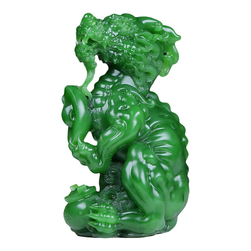 (古晨珠宝)收藏级俄罗斯和田玉苹果绿碧玉貔貅把件手玩摆件308g