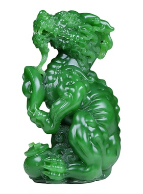 (古晨珠宝)收藏级俄罗斯和田玉苹果绿碧玉貔貅把件手玩摆件308g