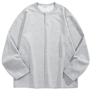 【亨利领】太平鸟男装 重磅刺绣长袖T恤26春新款纯色打底衫内搭