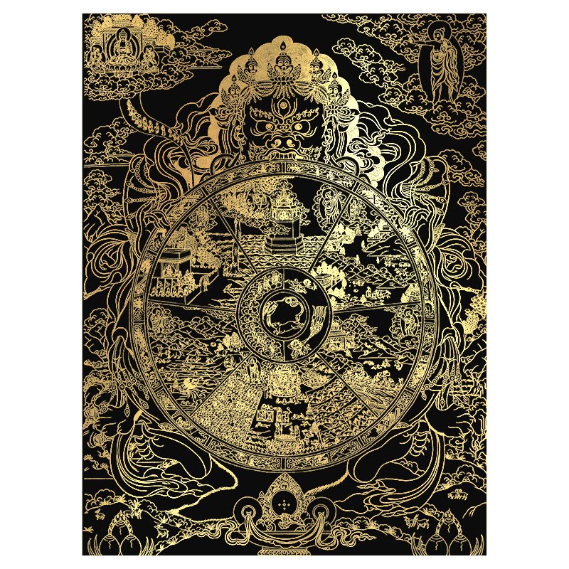 DIY六道轮回手涂色唐卡描金邦基