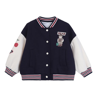 陈大猪小O宝Okids宝宝棒球服女童洋气2025春秋儿童学院风开学外套