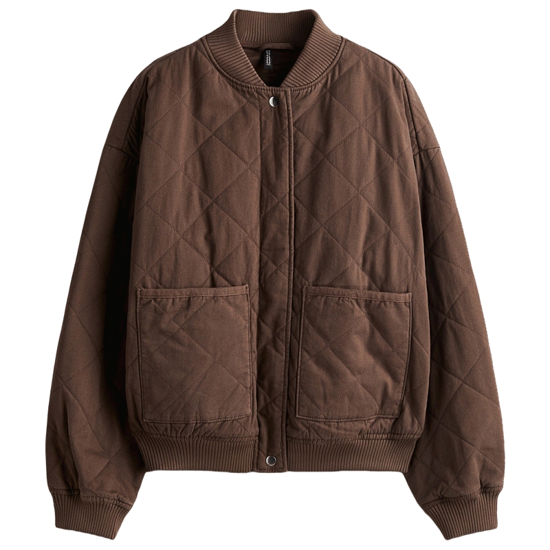 HM女装棉服2025秋季低罗纹领绗缝大廓形飞行员夹克外套1303356