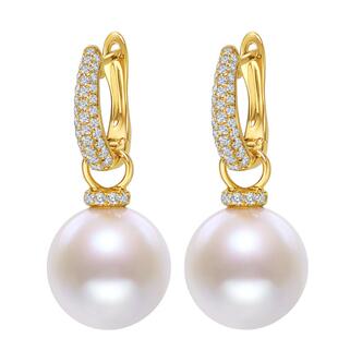 海蒂珠宝 凝眸 11-12mm大颗粒强光月华淡水珍珠耳环女S925银礼物