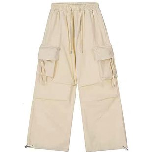 300斤大码女装美式工装风多口袋阔腿裤女胖mm显瘦遮肉黑色休闲裤