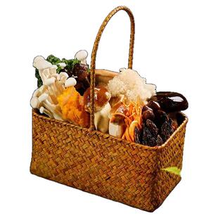田园山野风手工藤编织手提篮子时蔬青菜菇类拼盘火锅店创意餐具