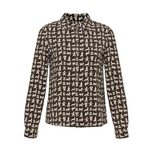 哥家2026春秋新款时尚气质通勤百搭翻领印花长袖衬衫女气质130073