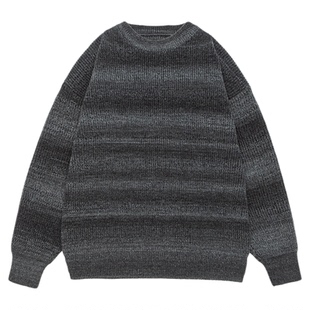 GOGOSOON毛衣男新款2025秋冬圆领条纹扎染宽松复古百搭休闲上衣潮