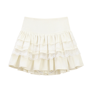 芭蕾风纯欲蕾丝蛋糕蓬蓬短裙女秋冬大码胖MM高腰显瘦气质半身裙子