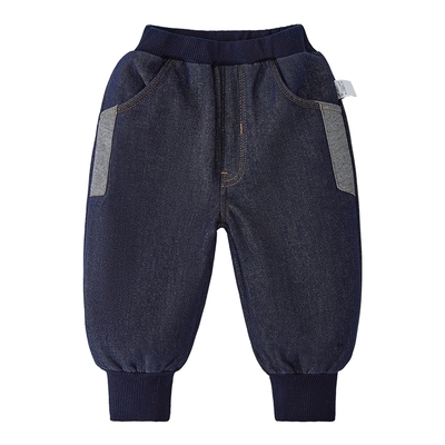 [抗菌防褪色]男童牛仔裤宝宝秋冬加绒男小童宽松束脚裤儿童休闲裤