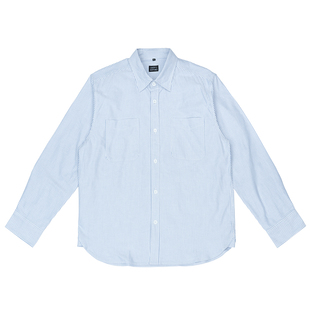 Liberty Kostume 休闲衬衫日系青年情侣潮条纹宽松长袖衬衫男