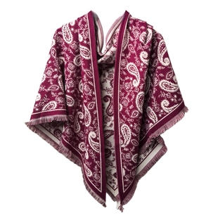 酒红色腰果仿羊绒披肩女秋冬加厚装饰大三角巾外搭披风保暖围脖子