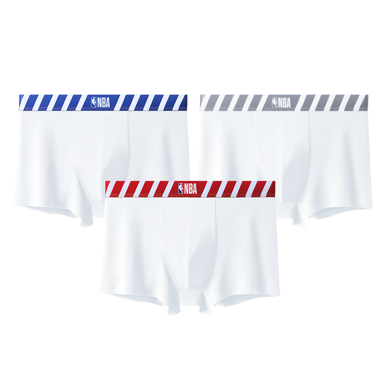 NBA男士内裤A类纯棉男生四角裤白色100%棉裆抑菌透气平角短裤2025