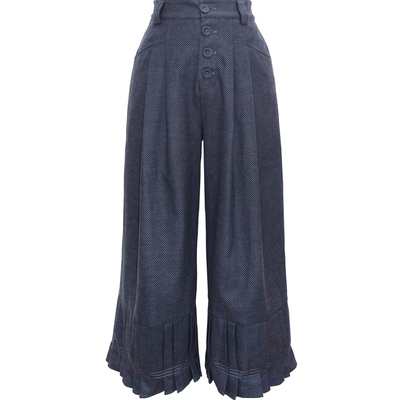 原创小个子日系深灰提花阔腿裤