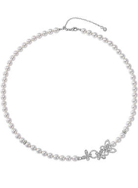 复古法式镶钻蝴蝶珍珠项链锁骨链