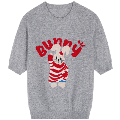 落落狷介灰色羊毛短袖毛线衣女