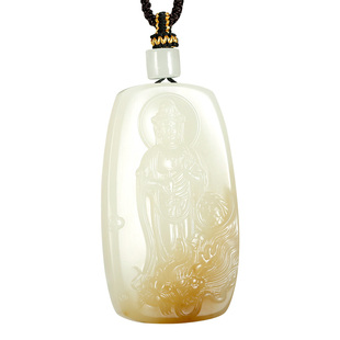 玉友和田玉观音吊坠男款玉坠糖青白玉站龙御龙宝瓶观士音菩萨挂件