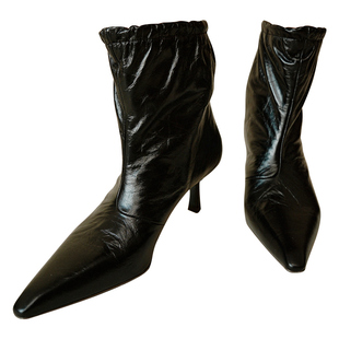 Le' Murmure 秋冬季新款英伦风时尚中筒靴尖头气质真皮高跟女靴