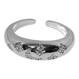 冷淡风~银色锆石十字架戒指女小众设计ins轻奢食指戒个性情侣对戒