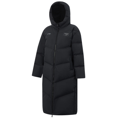 李宁女童黑色长款国旗羽绒服户外