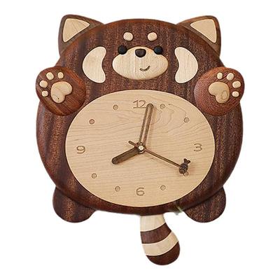 实木可爱小熊猫挂钟创意网红钟表