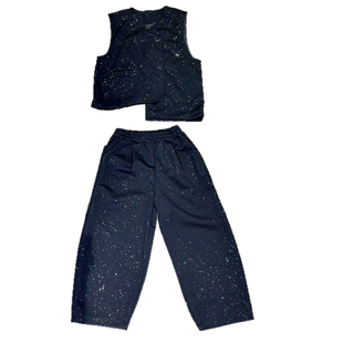 女童长袖衬衫叠穿马甲2025春秋款儿童时髦亮闪闪休闲裤洋气两件套