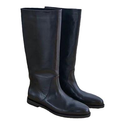 诗歌兰平底圆头显瘦高筒骑士靴女