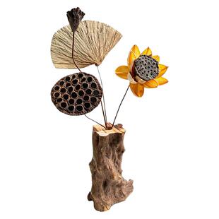 诧寂风复古实木花瓶摆件客厅插花花器古风民宿茶室桌面装饰干花