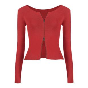 MIMI FANTASY针织衫长袖上衣女秋冬可单穿开衫薄款红色本命年套装